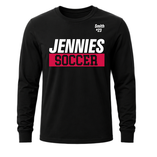Jennies Soccer Long Sleeve Tee Custom Name and Number