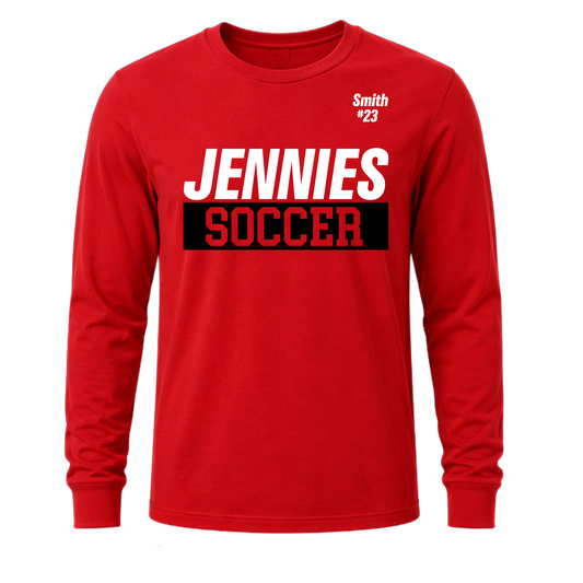 Jennies Soccer Long Sleeve Tee Custom Name and Number