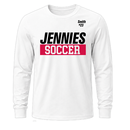 Jennies Soccer Long Sleeve Tee Custom Name and Number